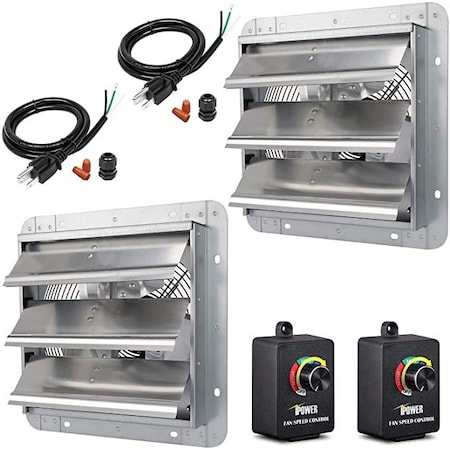 Ipower 7 Inch Shutter Exhaust Fan Aluminum+ fan speed controller + Disposal Power Cord Kit2 Pack, 2PK HIFANXEXHAUST7CTBX2